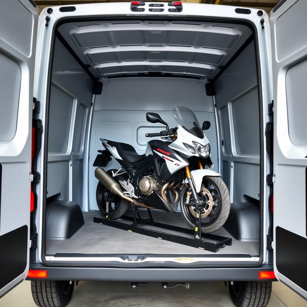 Motocykl w kołysce transportowej w busie Nova Parcel — transport motoru ze Szkocji do Polski