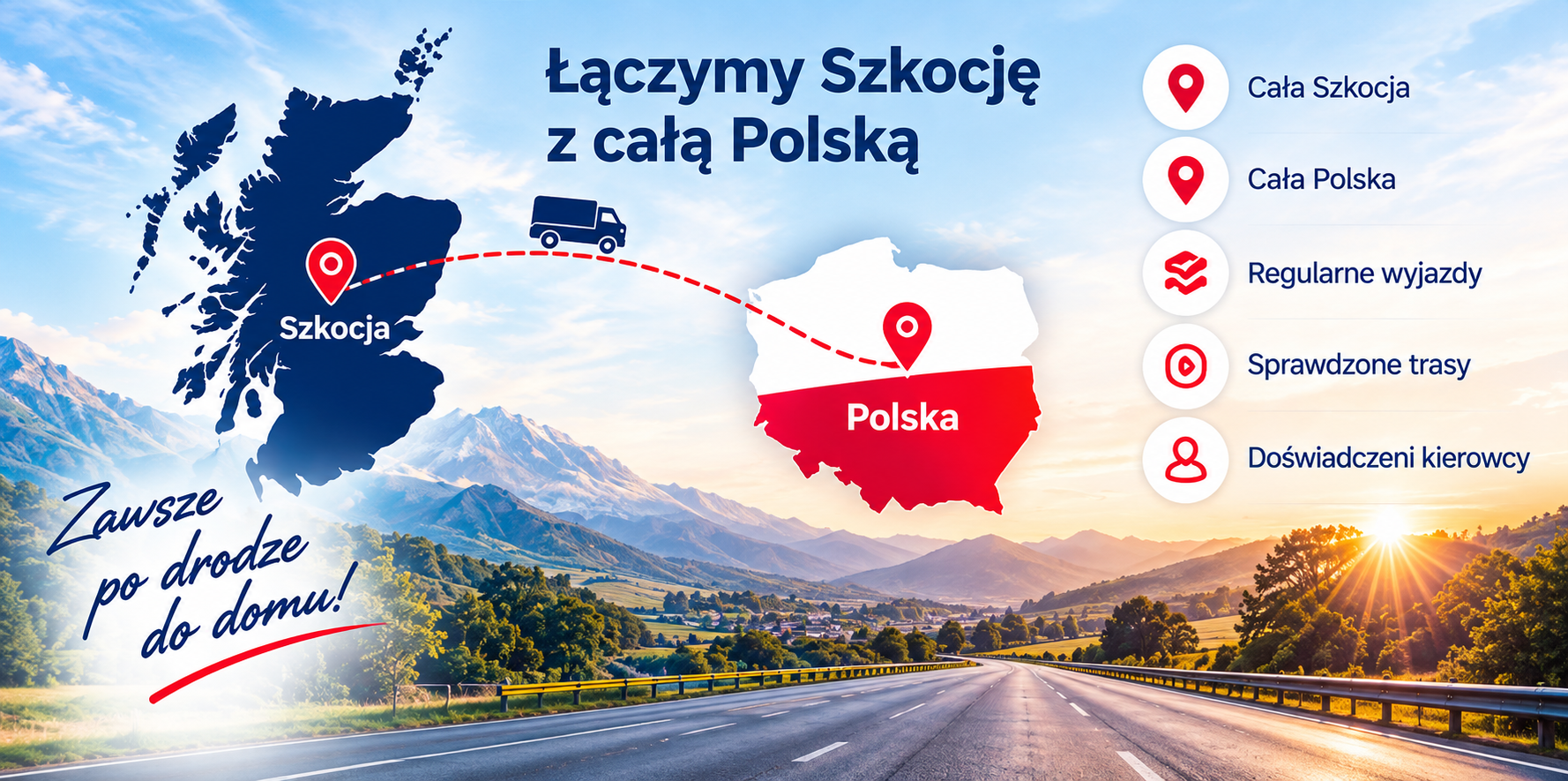 Mapa trasy Szkocja – Polska: łączymy całą Szkocję z całą Polską